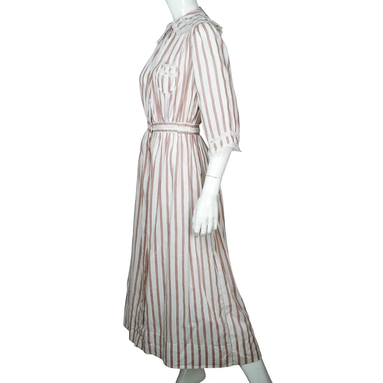 1910s Antique Striped Cotton Day Dress circa 1914