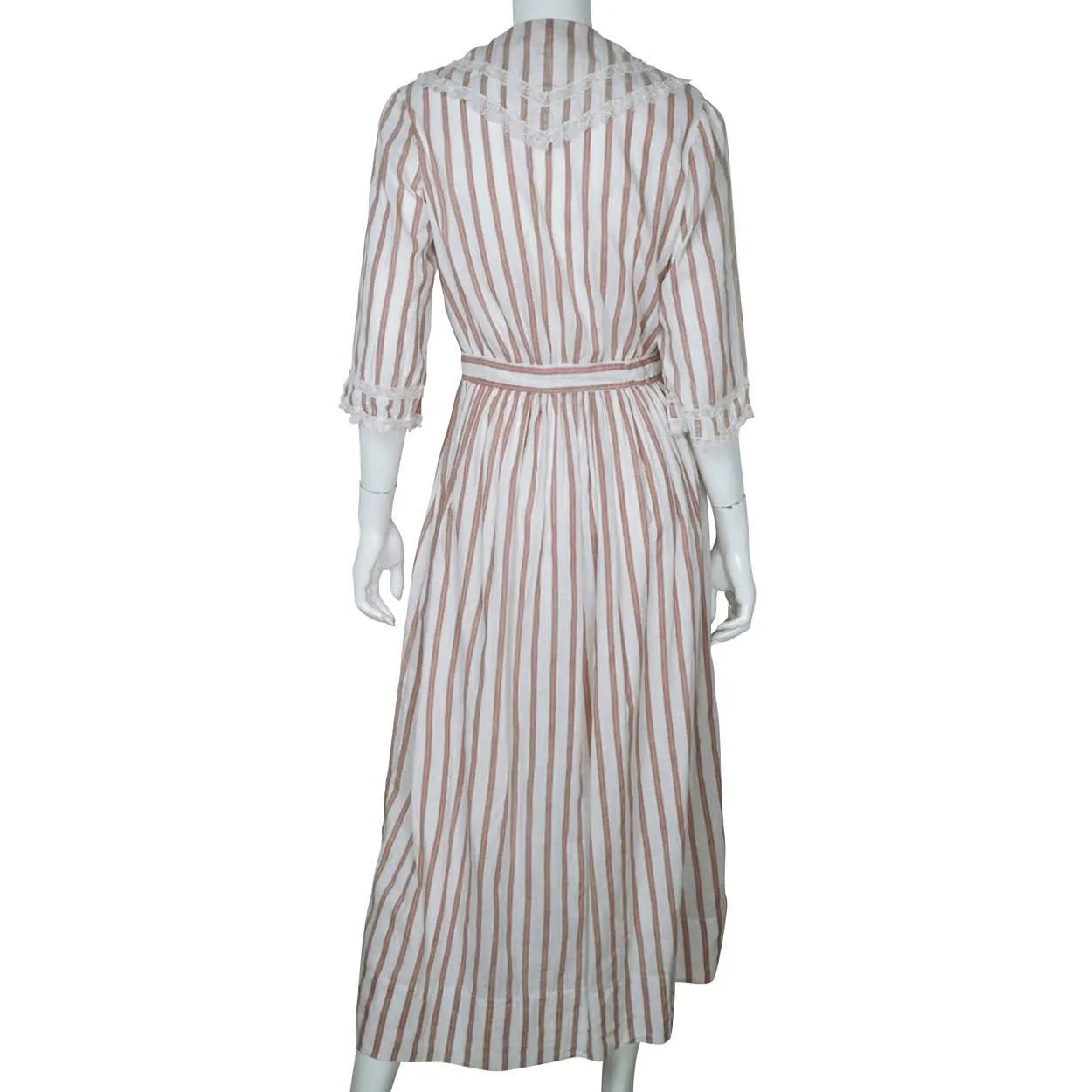 1910s Antique Striped Cotton Day Dress circa 1914