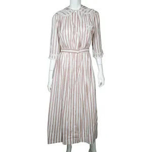 1910s Antique Striped Cotton Day Dress circa 1914