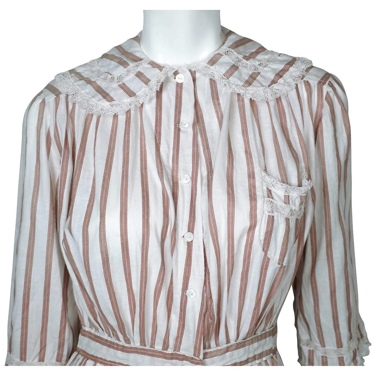 1910s Antique Striped Cotton Day Dress circa 1914