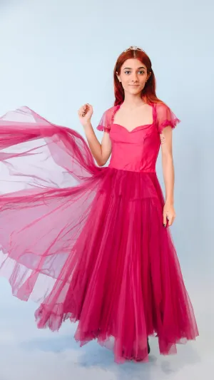 1950s Fuchsia Sweetheart Fit and Flare Dress, sz. XS