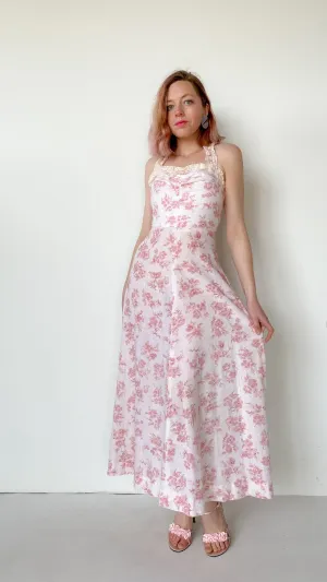 1970s Cherry Blossom Dress, sz. XS