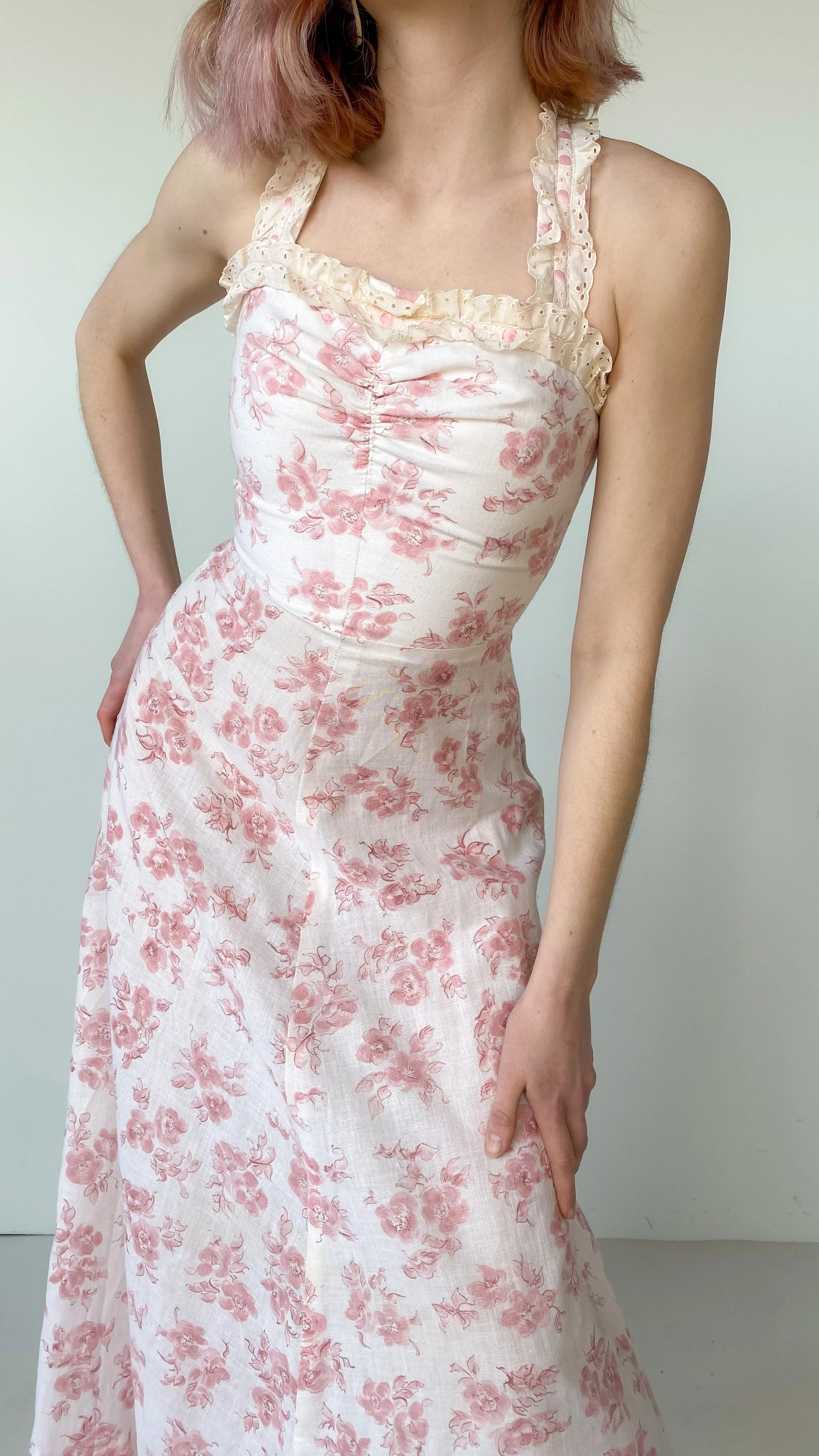 1970s Cherry Blossom Dress, sz. XS
