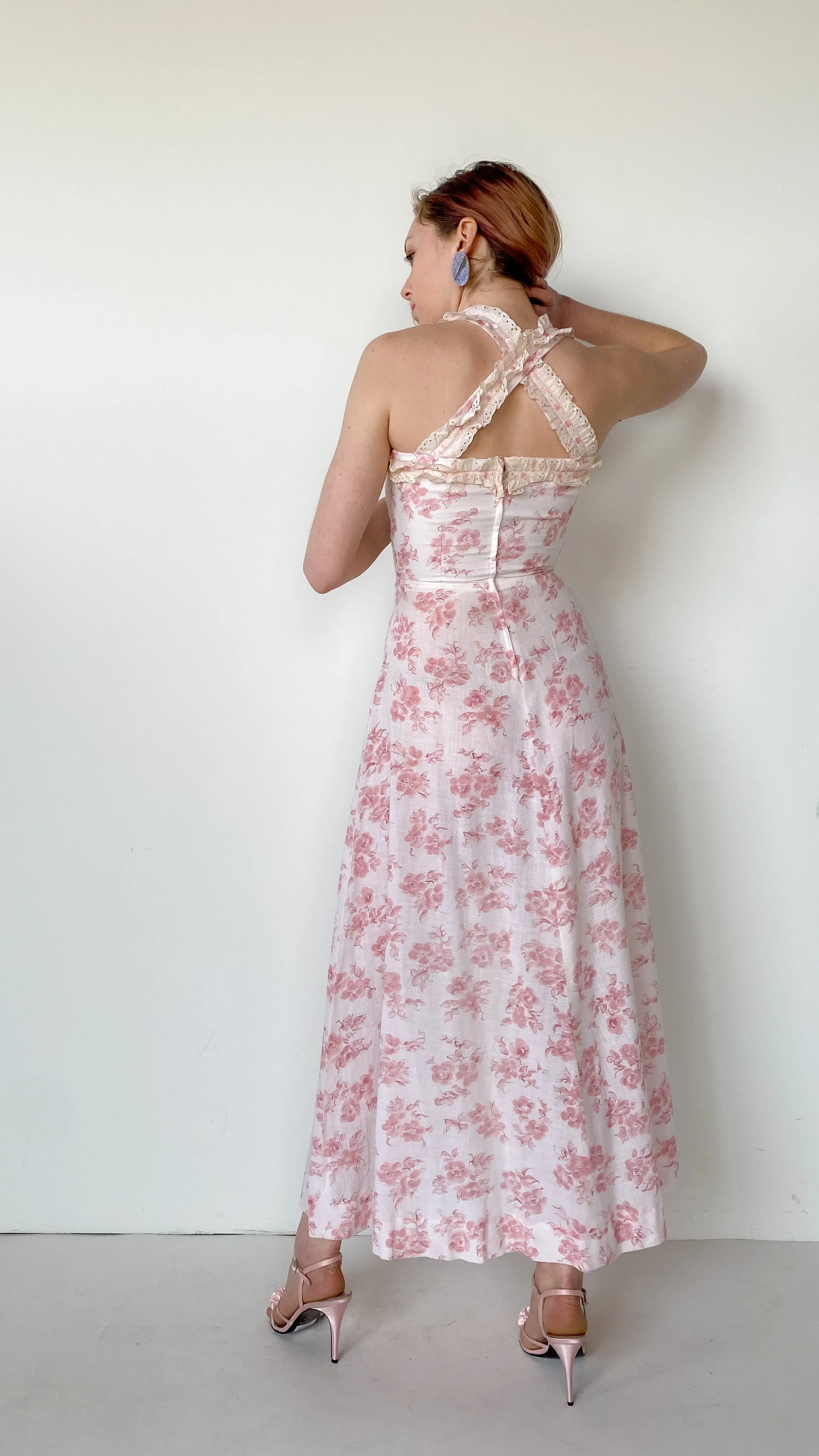1970s Cherry Blossom Dress, sz. XS