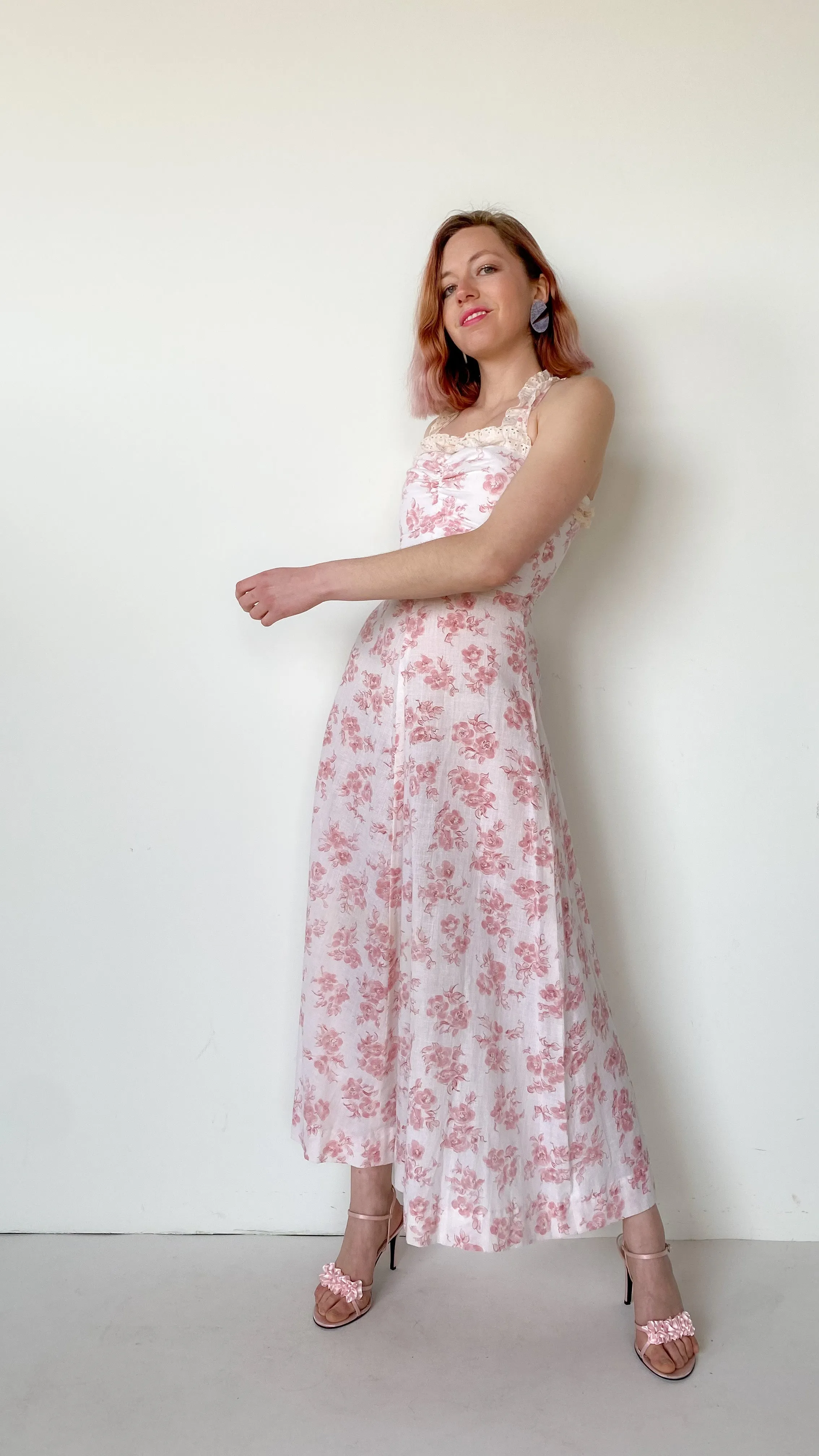 1970s Cherry Blossom Dress, sz. XS