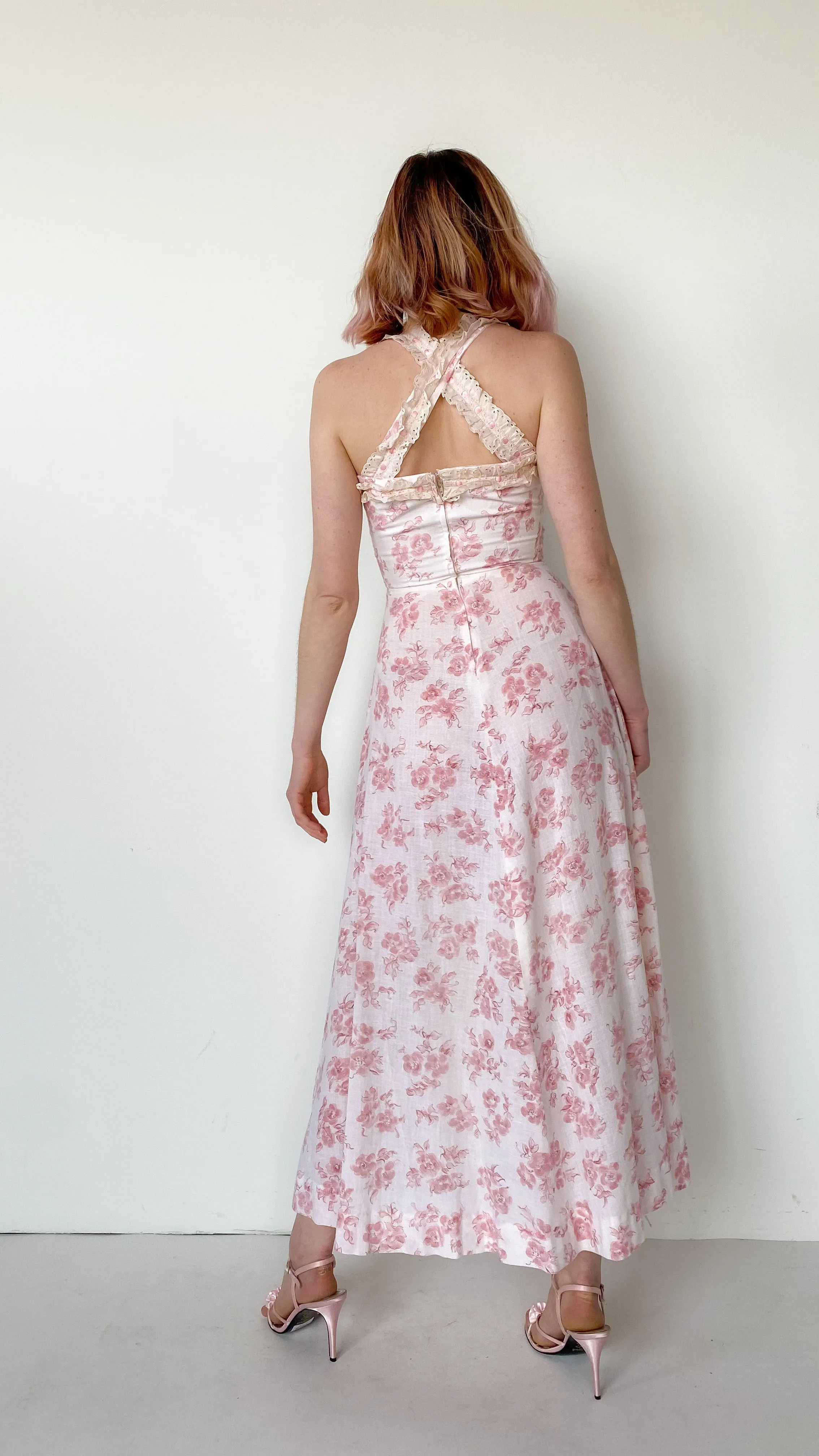 1970s Cherry Blossom Dress, sz. XS