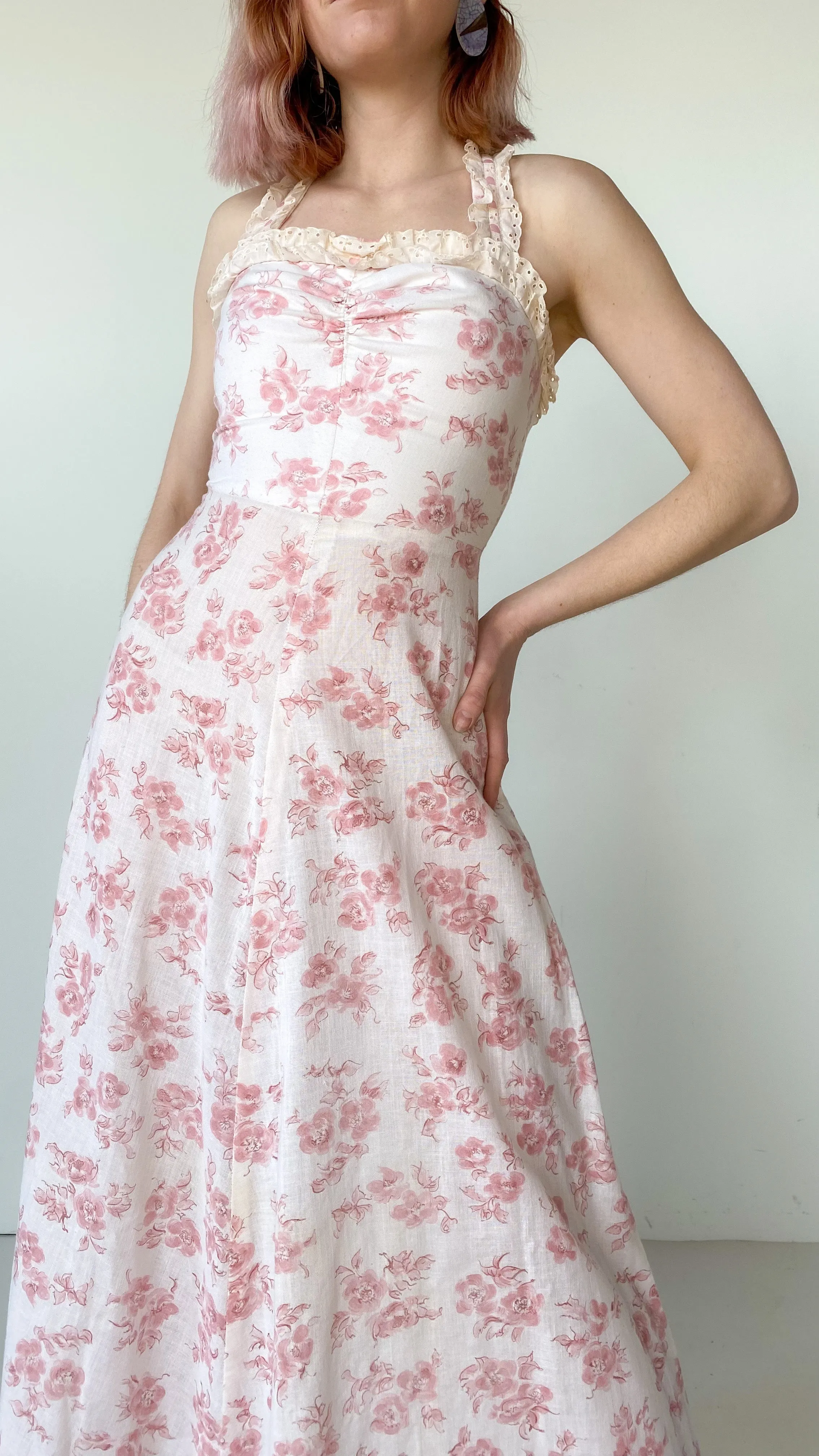 1970s Cherry Blossom Dress, sz. XS