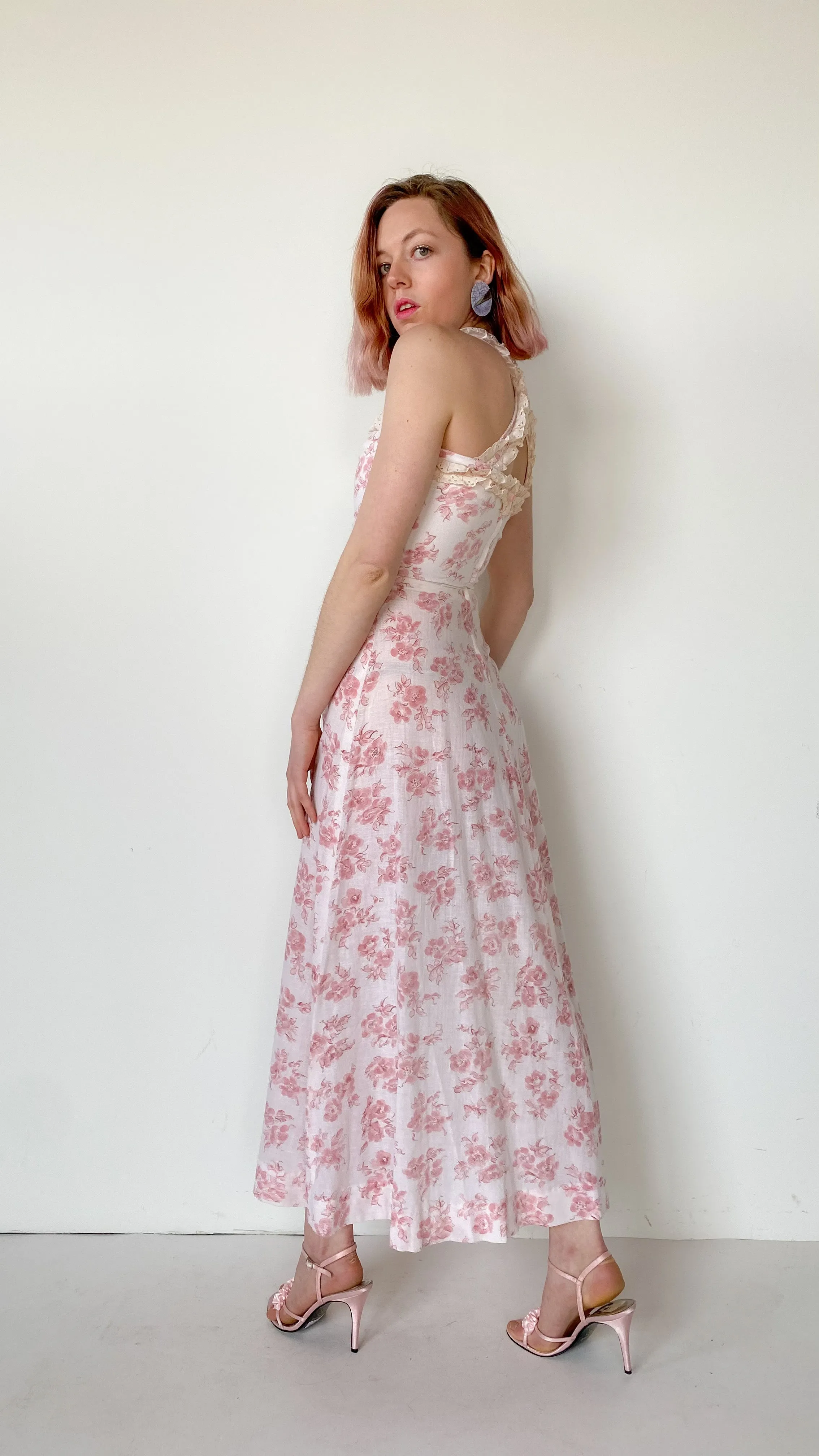 1970s Cherry Blossom Dress, sz. XS
