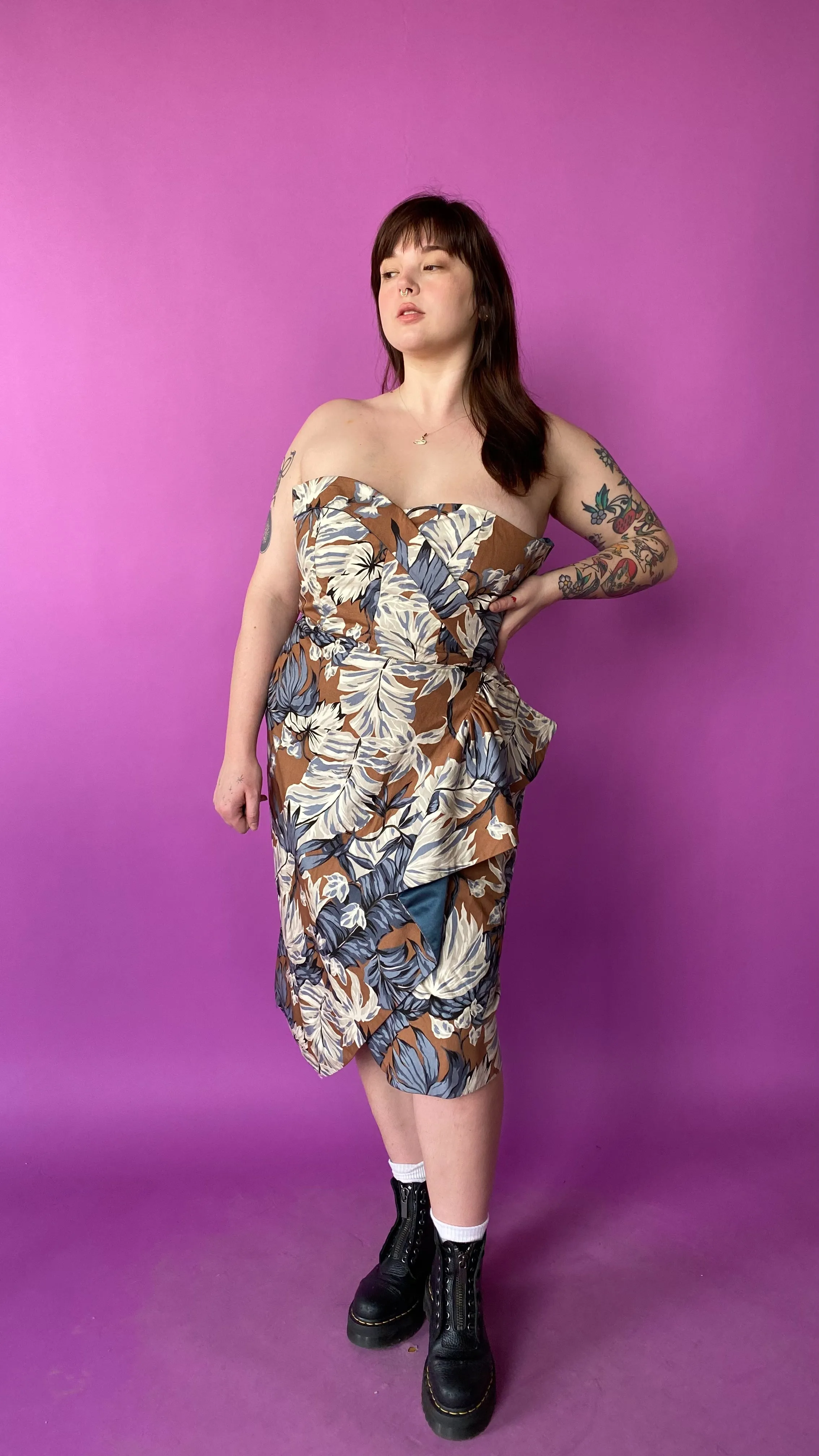 1980s Brown Tropical Dress, sz. L