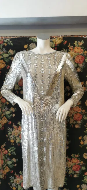 1980s silver sequin party dress