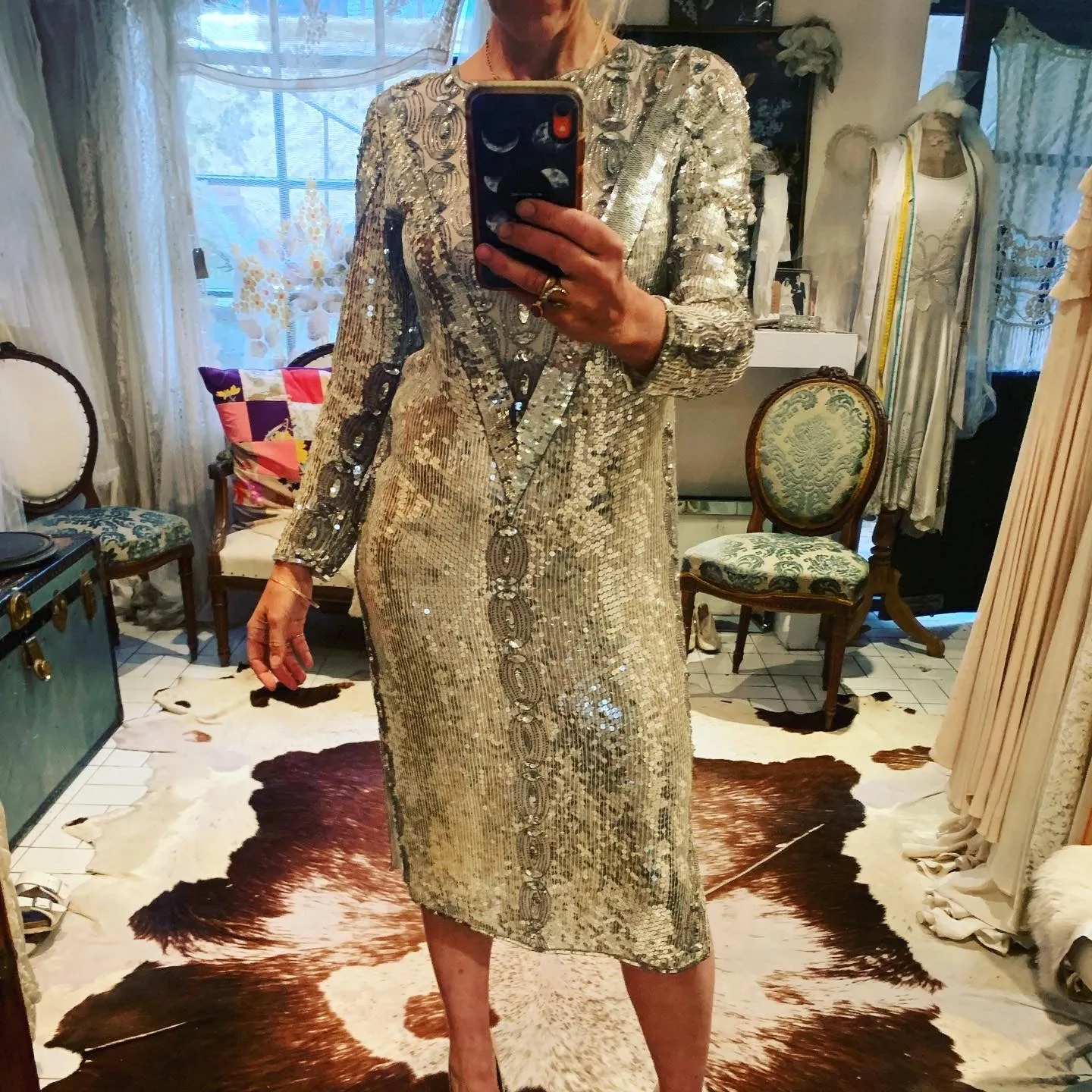 1980s silver sequin party dress
