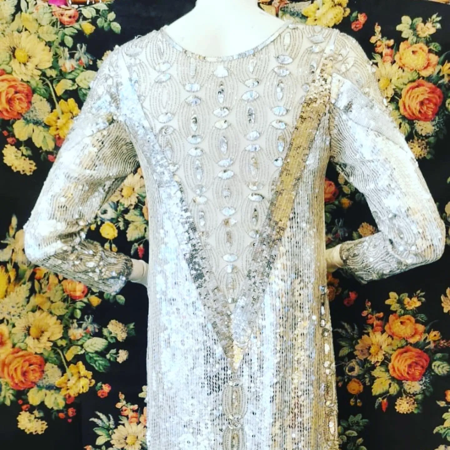 1980s silver sequin party dress
