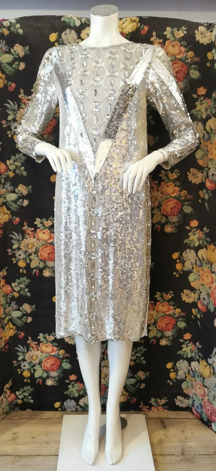 1980s silver sequin party dress