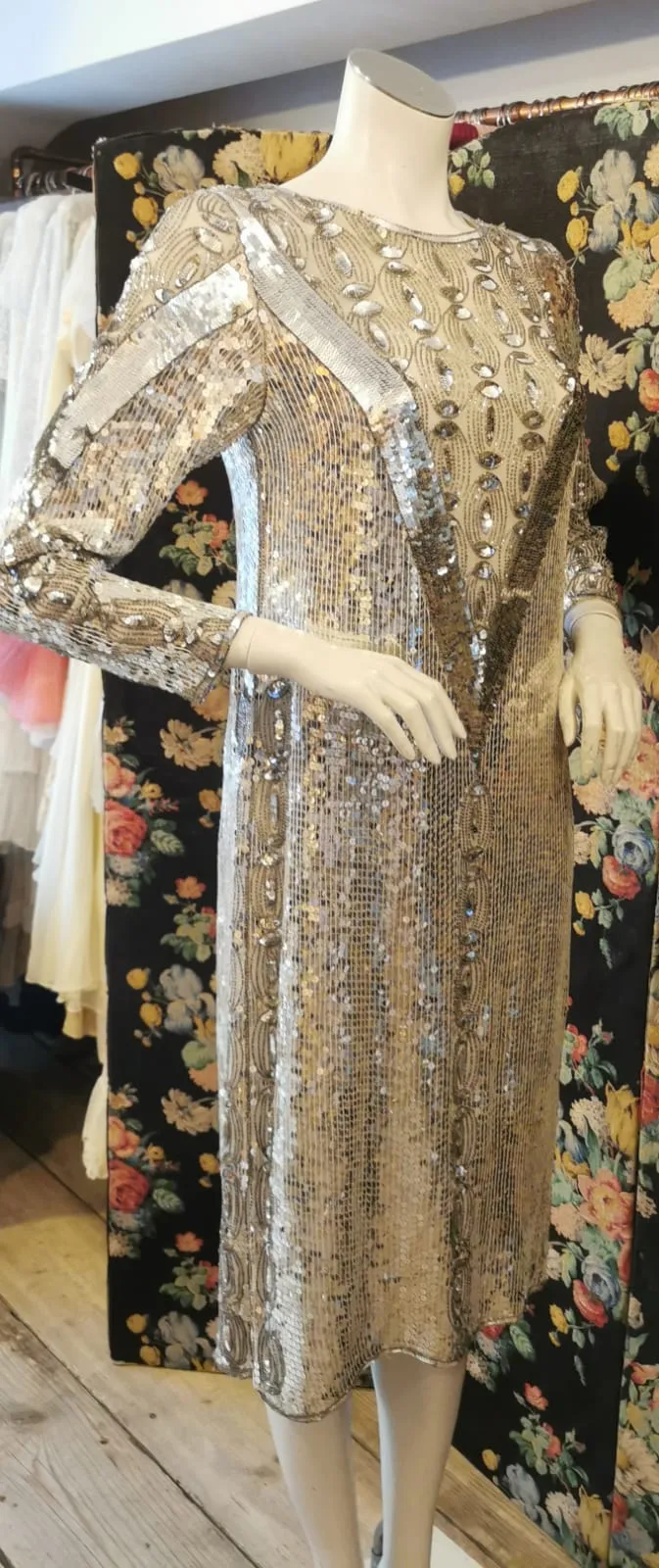 1980s silver sequin party dress