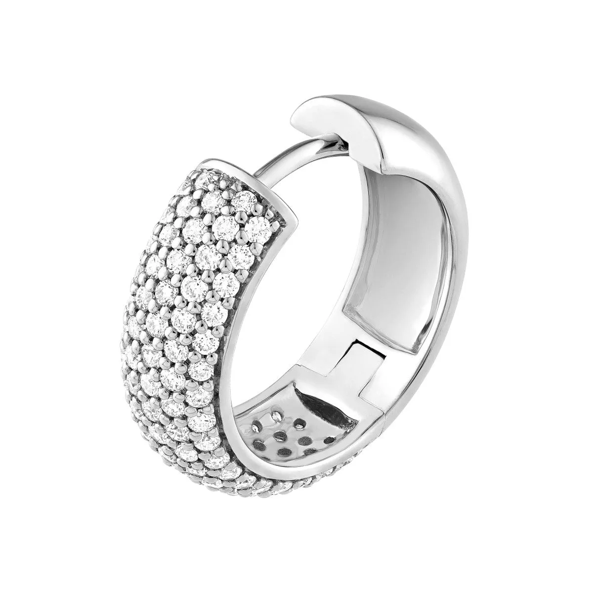 7/8ctw Diamond Pave Huggie Earrings - Five Rows of Diamonds - 14K White Gold - by Dazyle