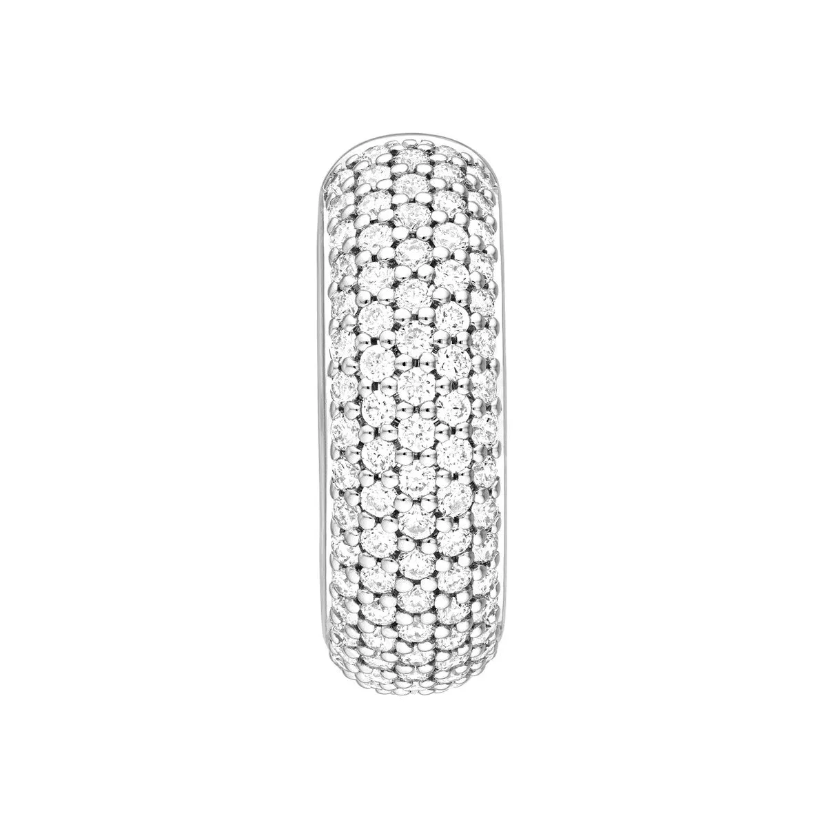 7/8ctw Diamond Pave Huggie Earrings - Five Rows of Diamonds - 14K White Gold - by Dazyle