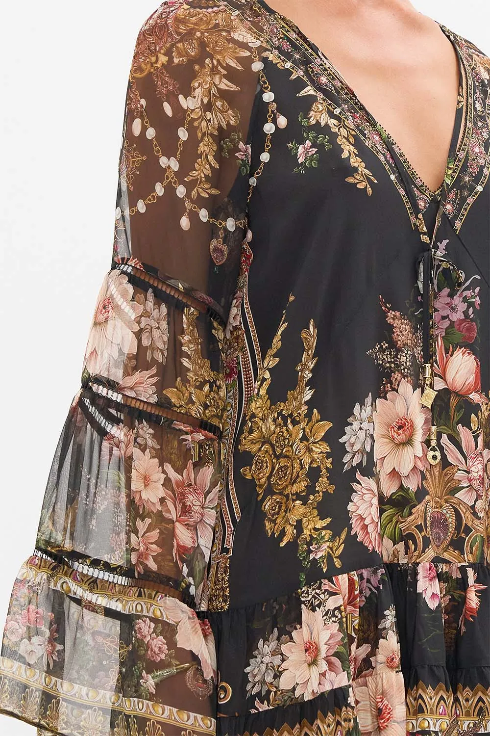 A-LINE GATHERED PANEL DRESS WITH LACE TRIMS DYNASTY DAZE