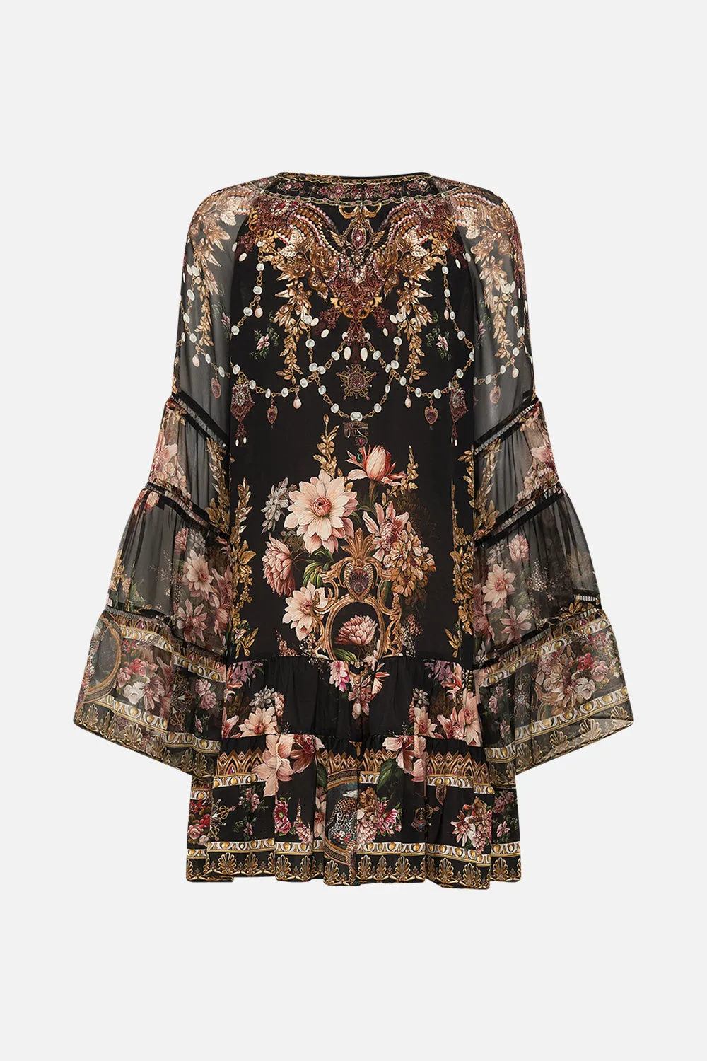 A-LINE GATHERED PANEL DRESS WITH LACE TRIMS DYNASTY DAZE