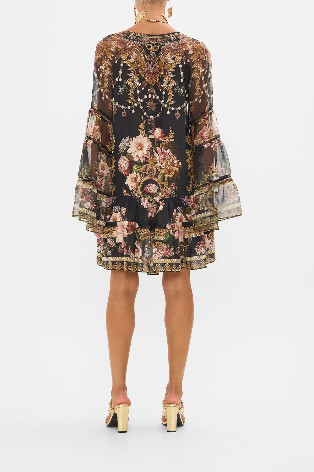 A-LINE GATHERED PANEL DRESS WITH LACE TRIMS DYNASTY DAZE