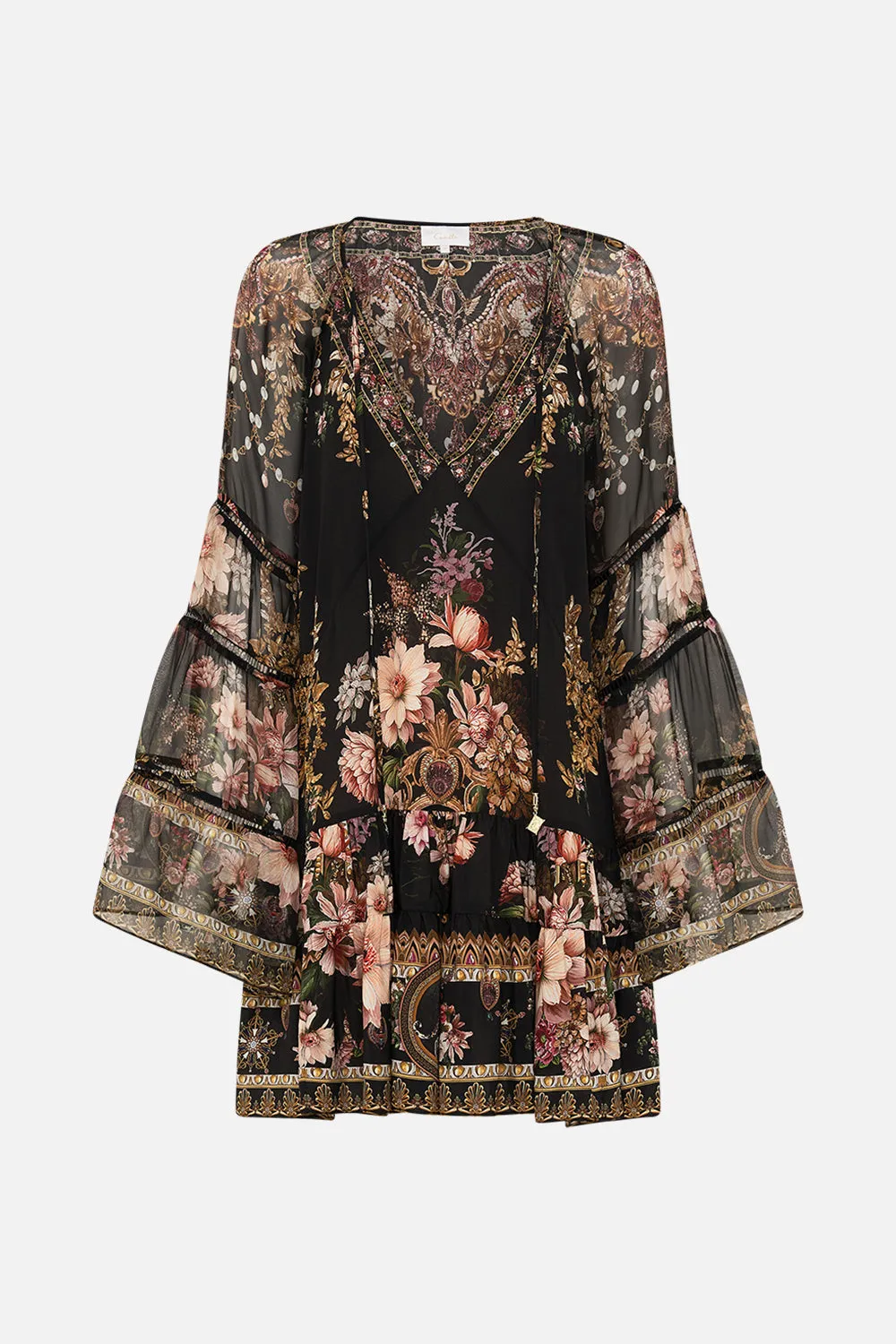 A-LINE GATHERED PANEL DRESS WITH LACE TRIMS DYNASTY DAZE