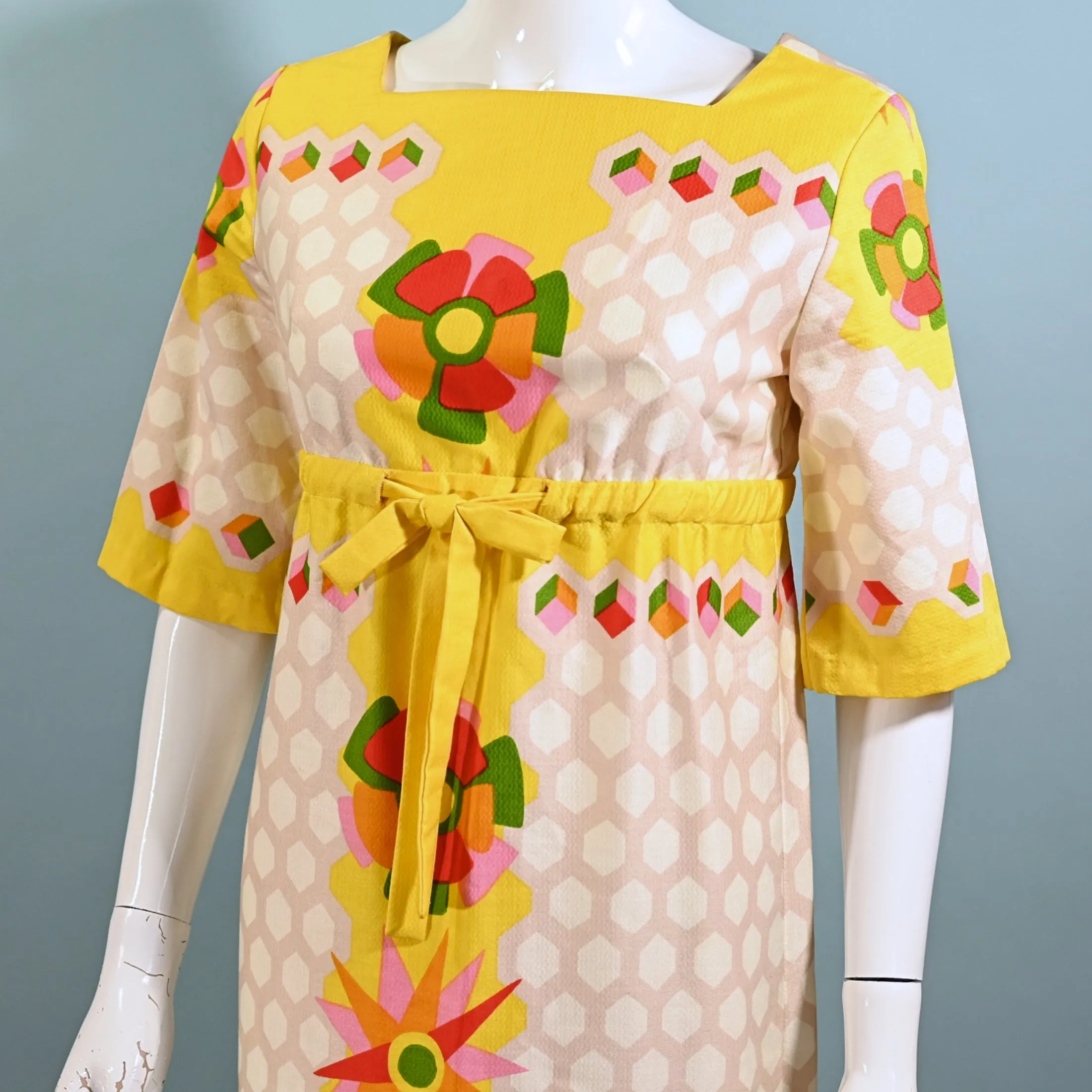 Alex Coleman 60s Mod Hippie Maxi Dress, Empire Waist Floral Print Dress