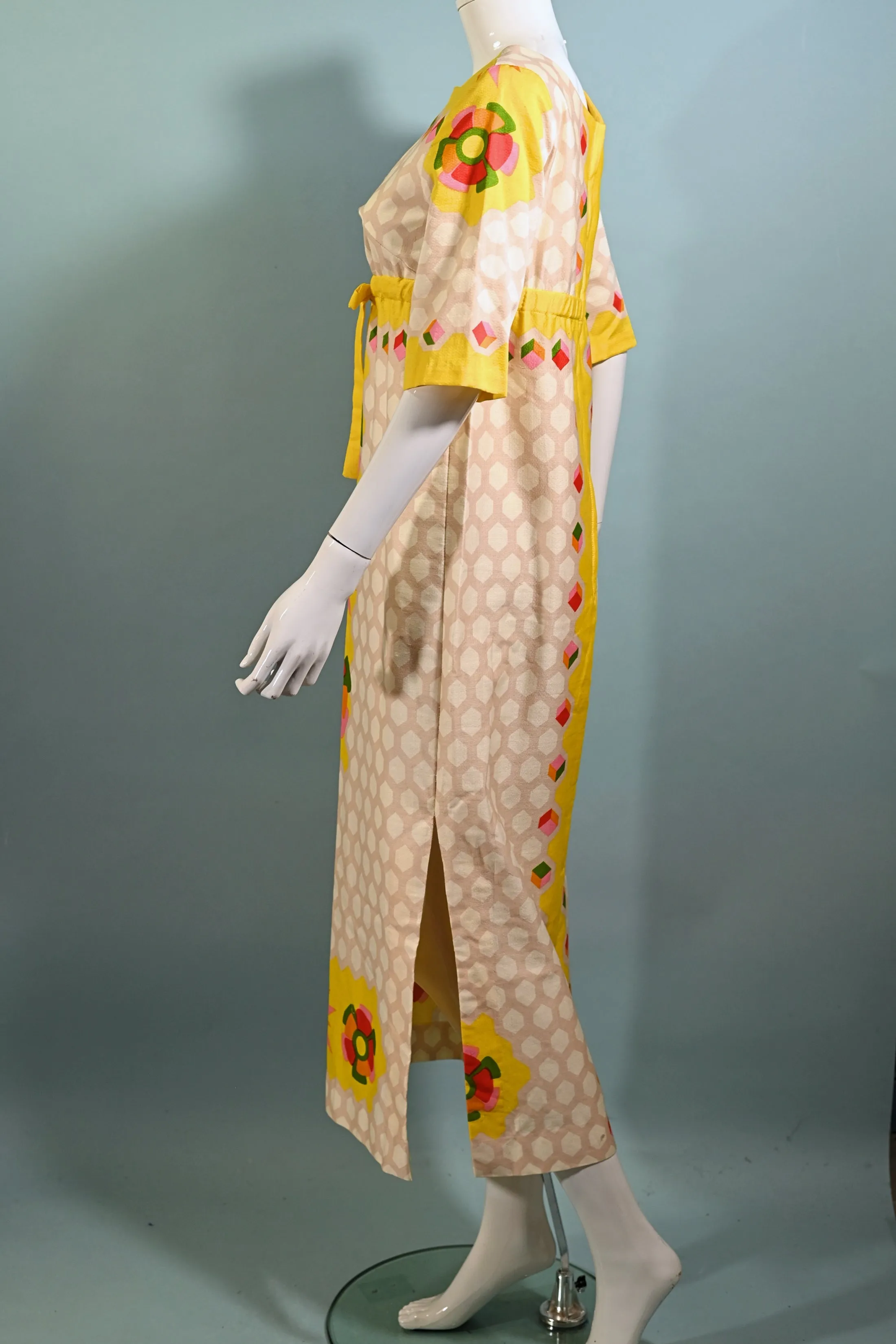 Alex Coleman 60s Mod Hippie Maxi Dress, Empire Waist Floral Print Dress
