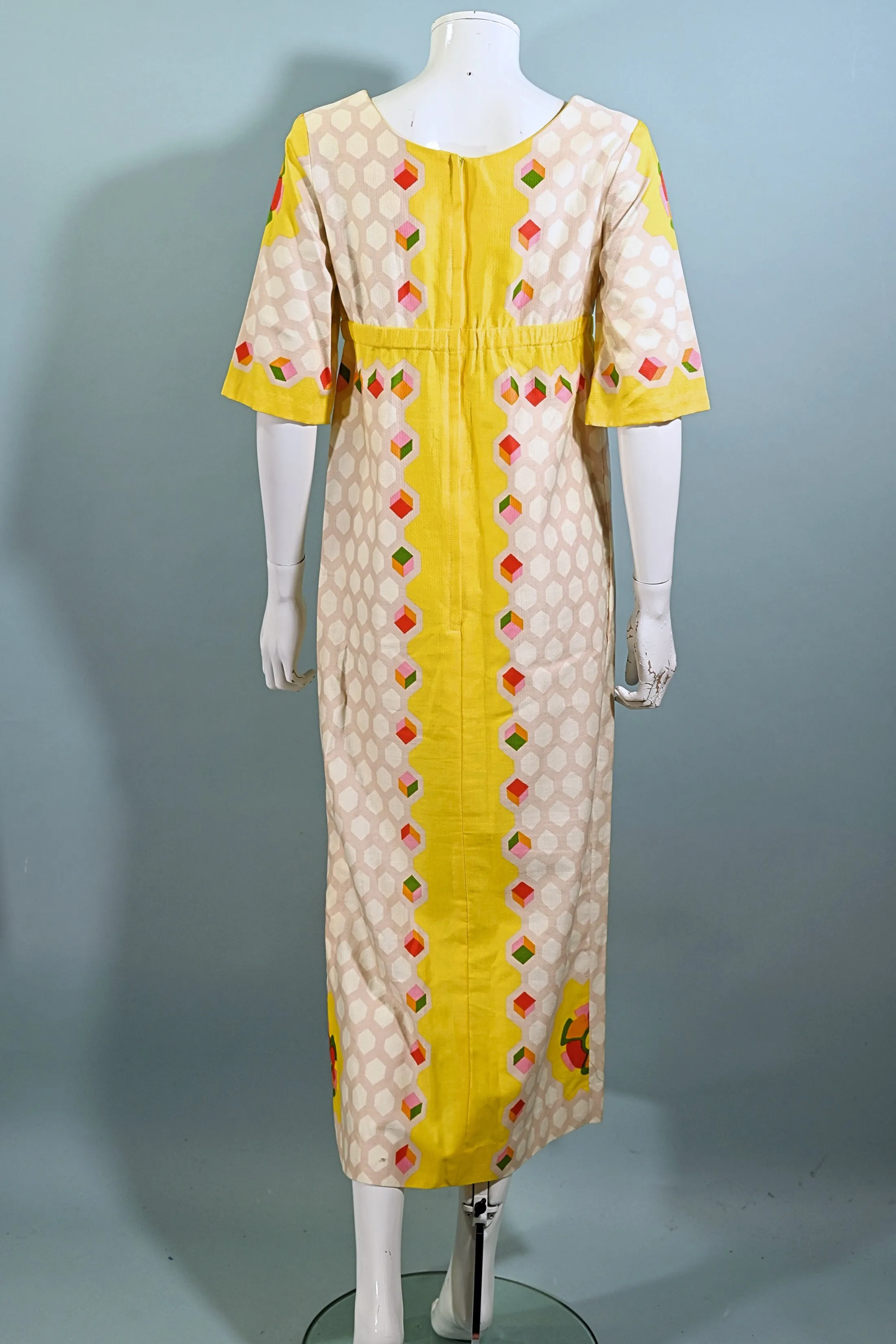Alex Coleman 60s Mod Hippie Maxi Dress, Empire Waist Floral Print Dress