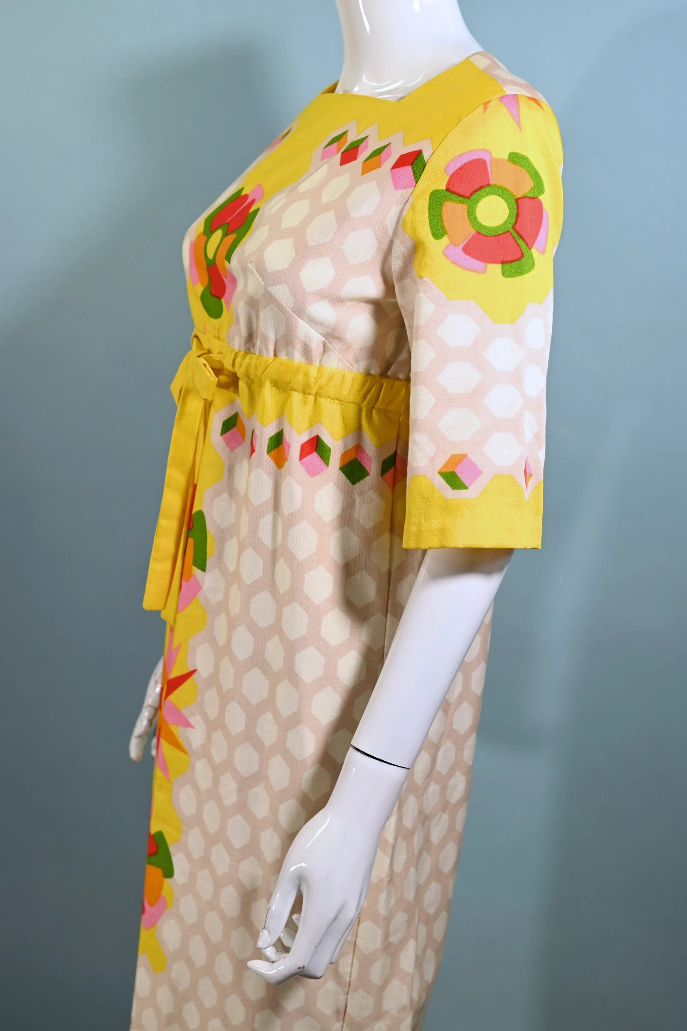 Alex Coleman 60s Mod Hippie Maxi Dress, Empire Waist Floral Print Dress