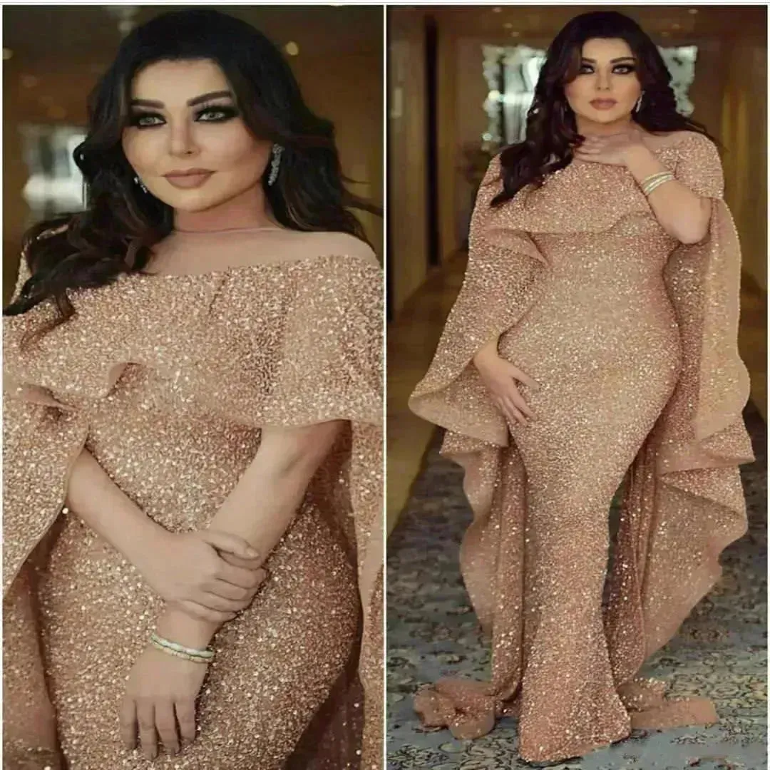 American and European Shawl Style Long Dress Champagne Sequined dress for Evening Night party Dinner party wedding party Cocktail party