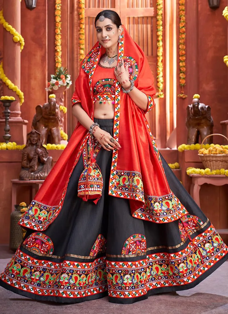 Art Silk Base Designer Black Chaniya Choli For Navratri