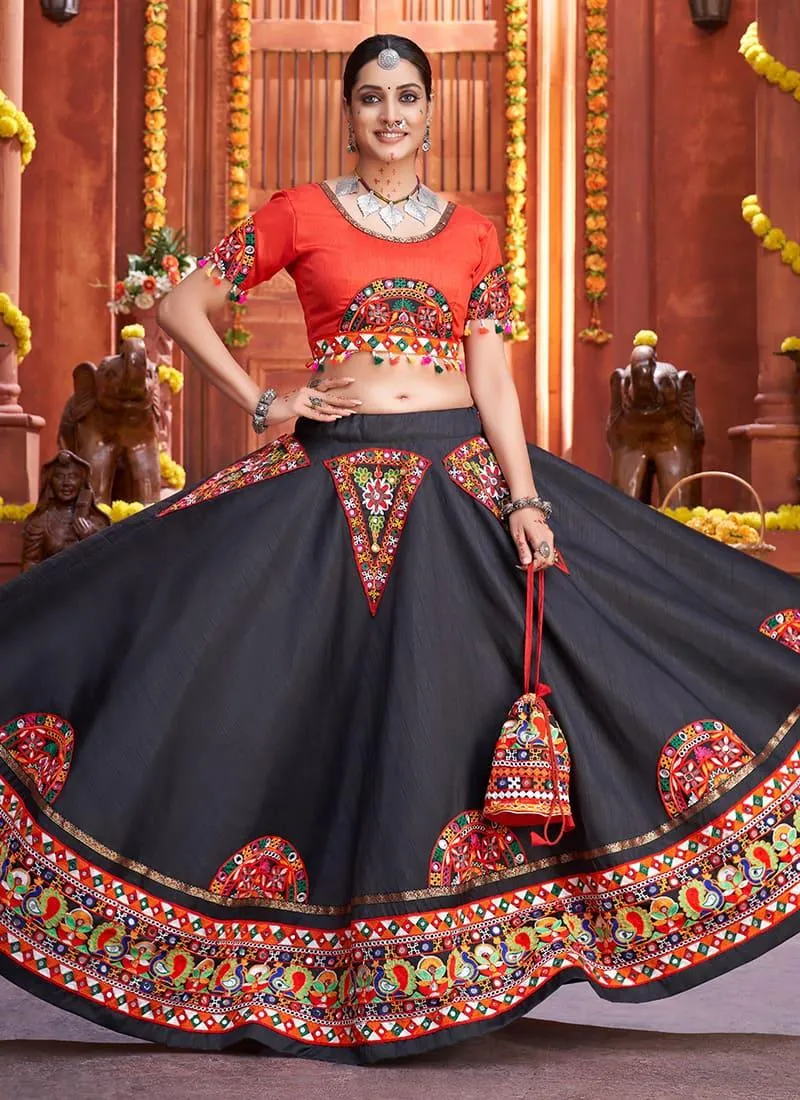 Art Silk Base Designer Black Chaniya Choli For Navratri
