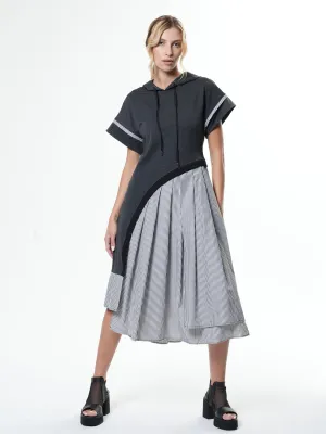 Asymmetric Hooded Dress With Short Sleeves In Gray