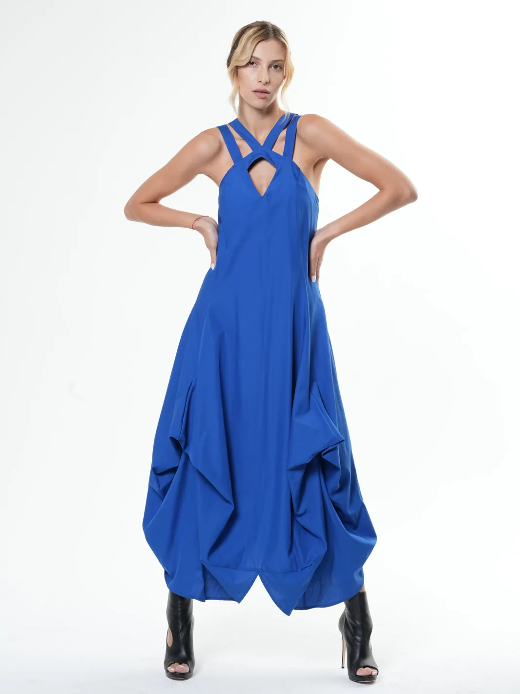 Asymmetric Long Cotton Dress In Gray