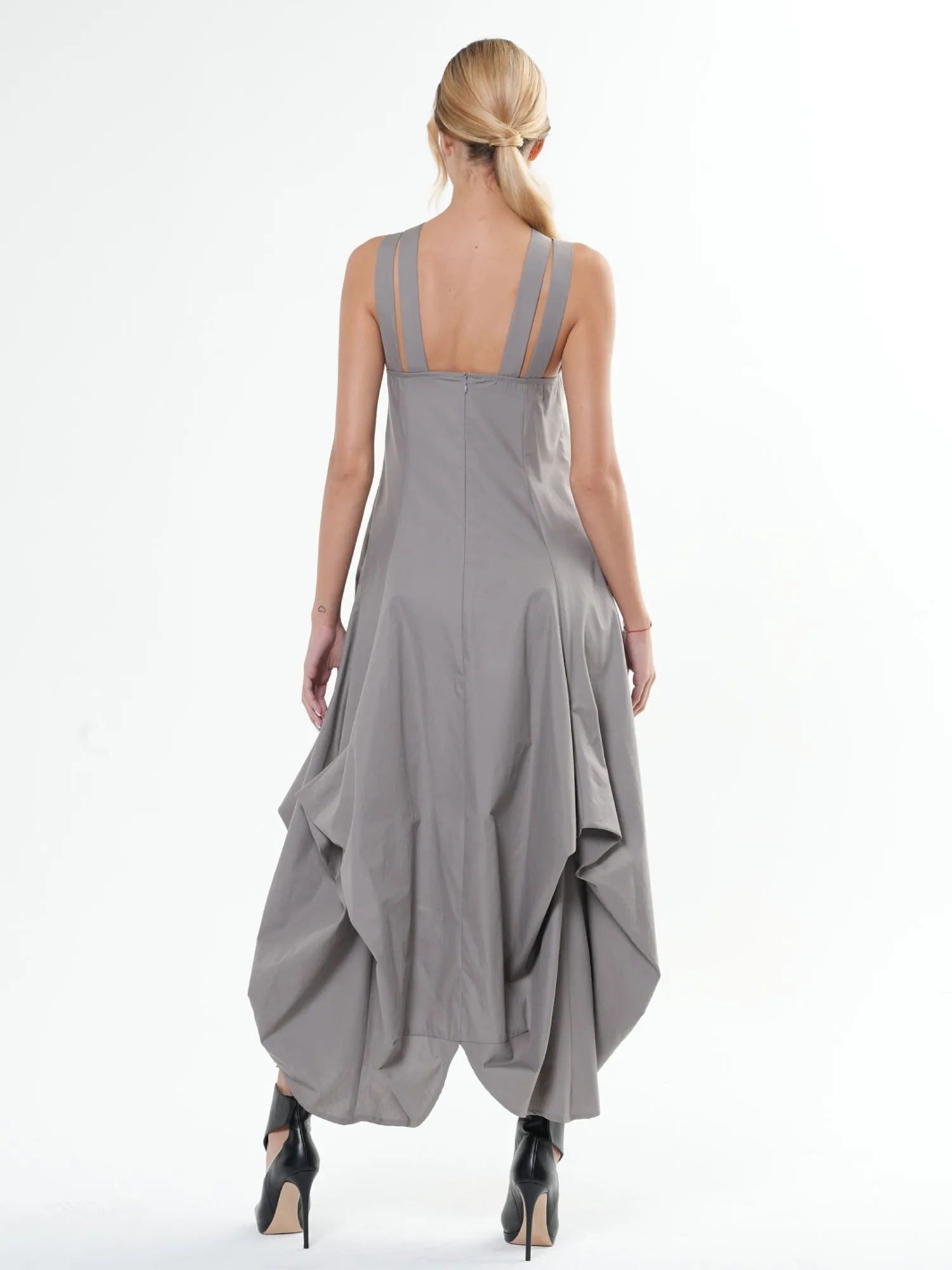 Asymmetric Long Cotton Dress In Gray