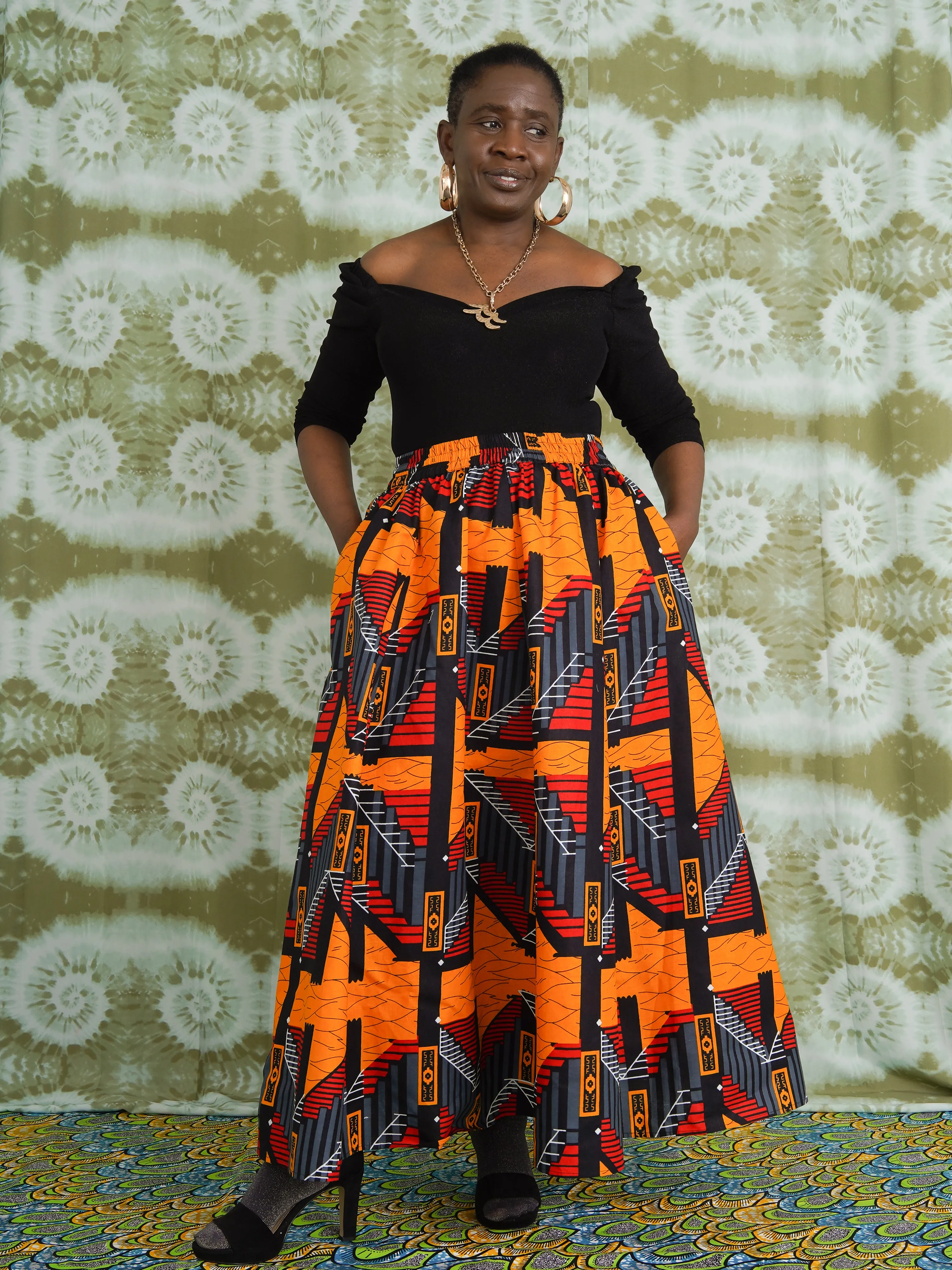 Aye Steps Structured Cotton Bold Maxi Skirt