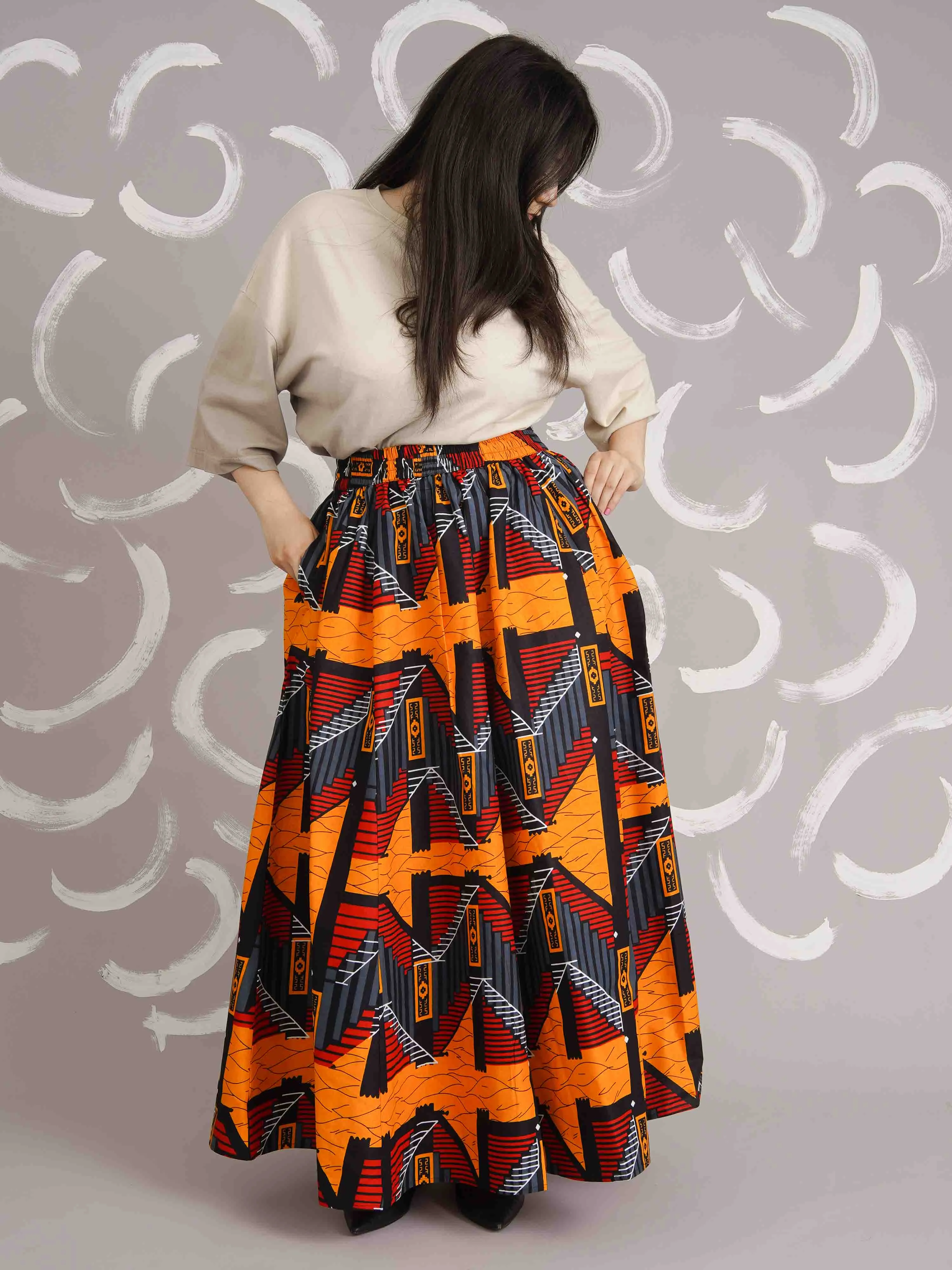 Aye Steps Structured Cotton Bold Maxi Skirt