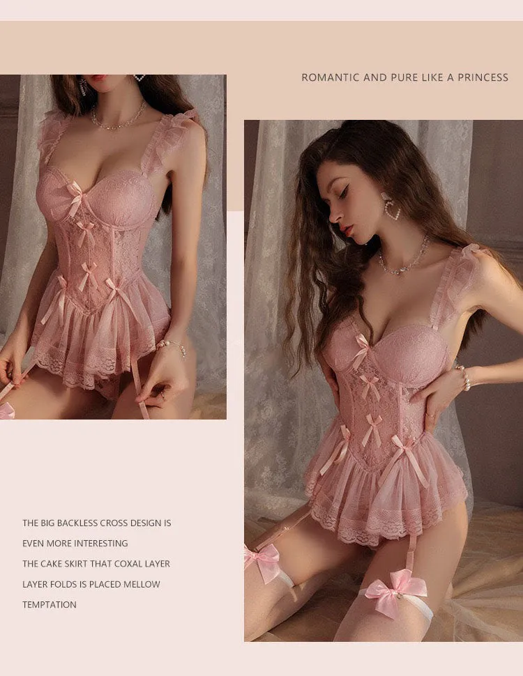 Balletcore Lace Pink Corset Waist Trainer with Structured Boning