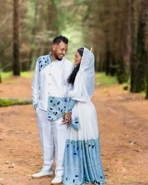 Beautiful Blue Habesha Couples Outfit Gorgeous Ethiopian Couples Outfit