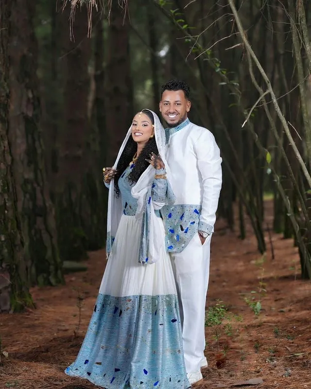 Beautiful Blue Habesha Couples Outfit Gorgeous Ethiopian Couples Outfit