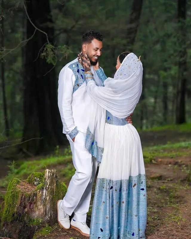 Beautiful Blue Habesha Couples Outfit Gorgeous Ethiopian Couples Outfit