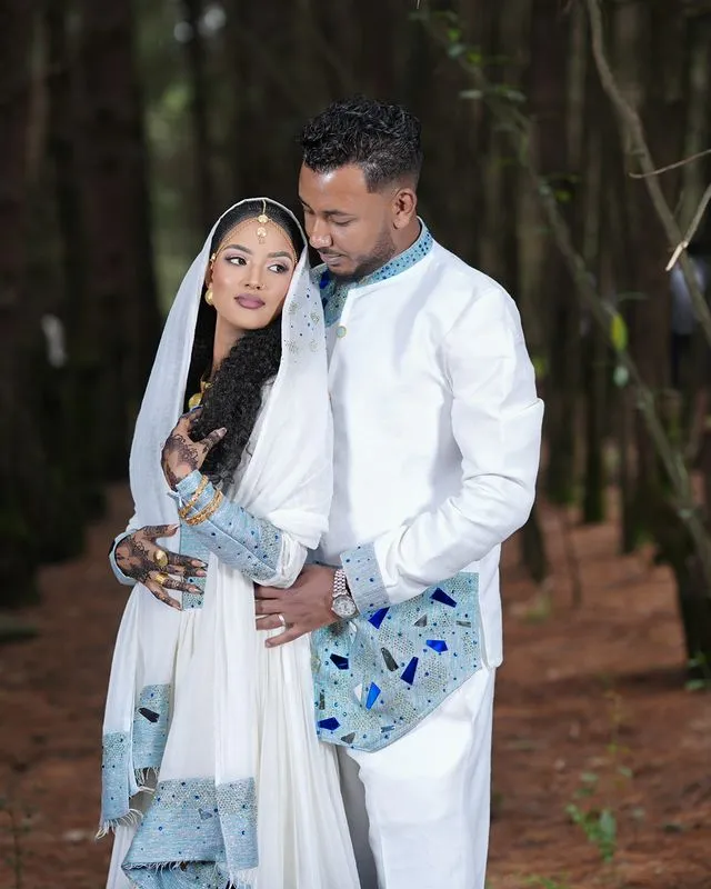 Beautiful Blue Habesha Couples Outfit Gorgeous Ethiopian Couples Outfit
