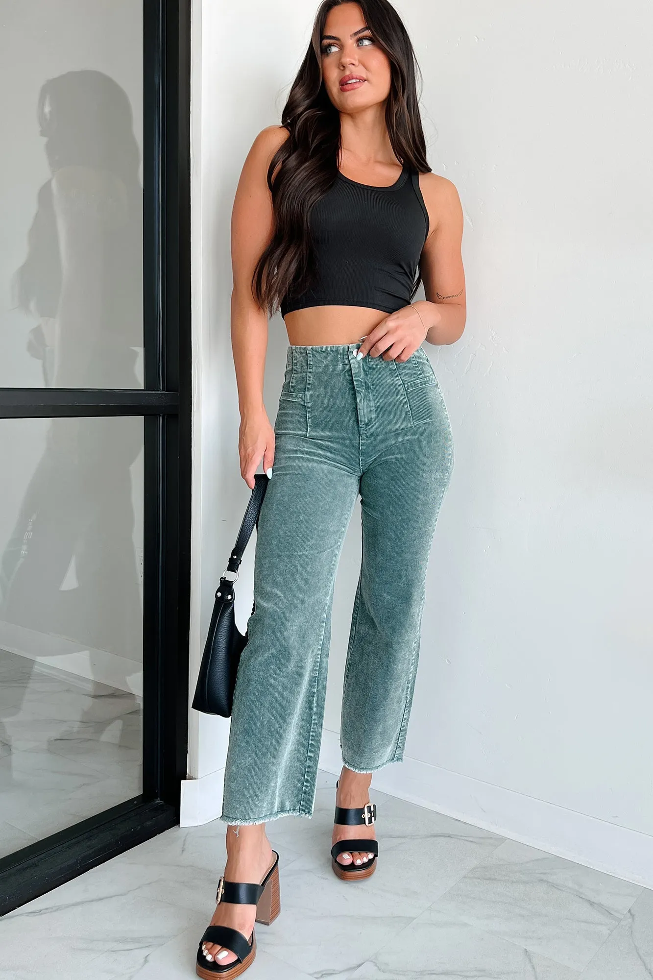 Bellatrix Mineral Wash Corduroy Pants (Teal Green)