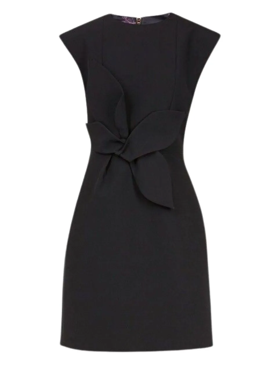 Black PPollyd Structured Bow Mini Dress