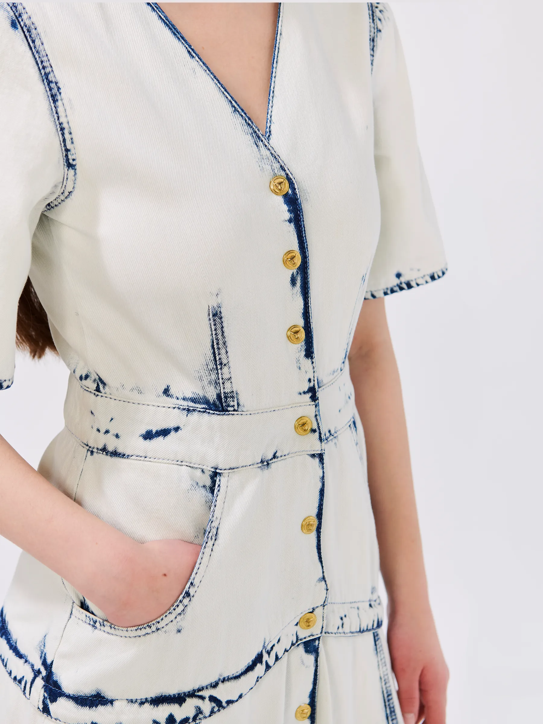 Bleached Indigo Denim Midi Dress