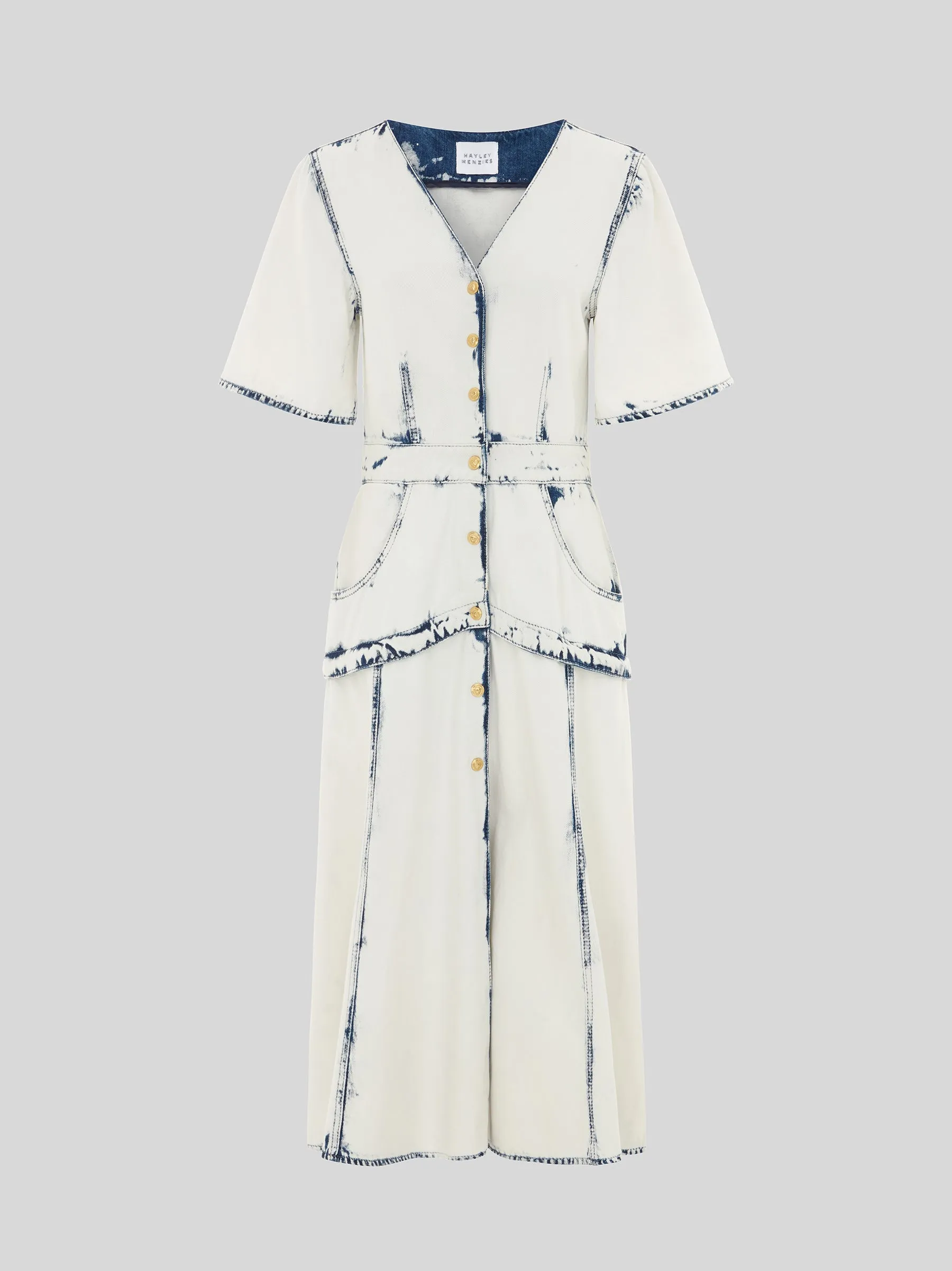 Bleached Indigo Denim Midi Dress