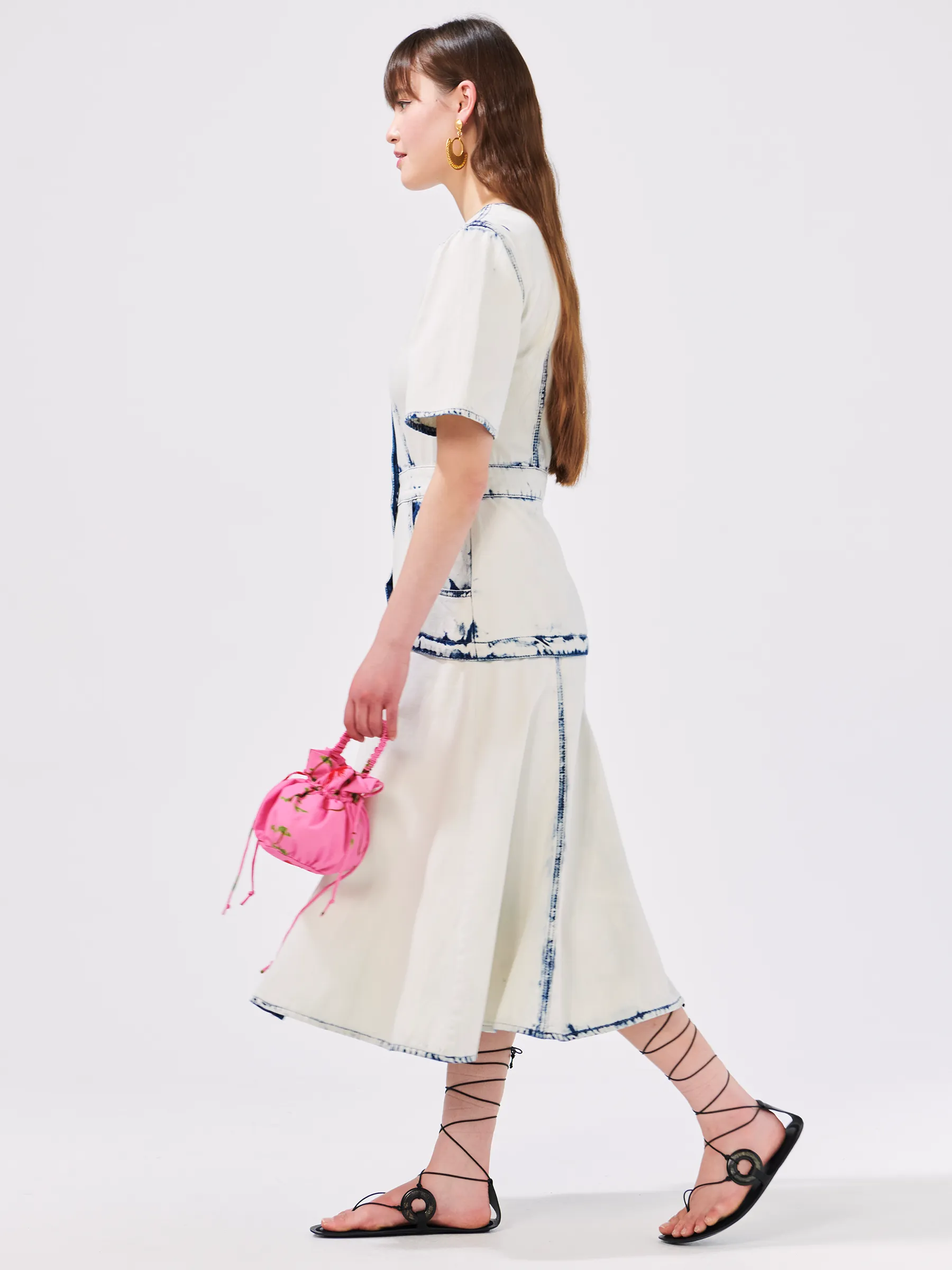 Bleached Indigo Denim Midi Dress