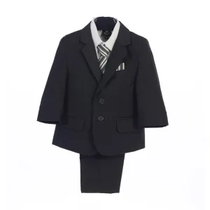 Boys Dark Gray Jacket Vest Pocket Square Tie Shirt Pant 5 Pc Suit 2T-7