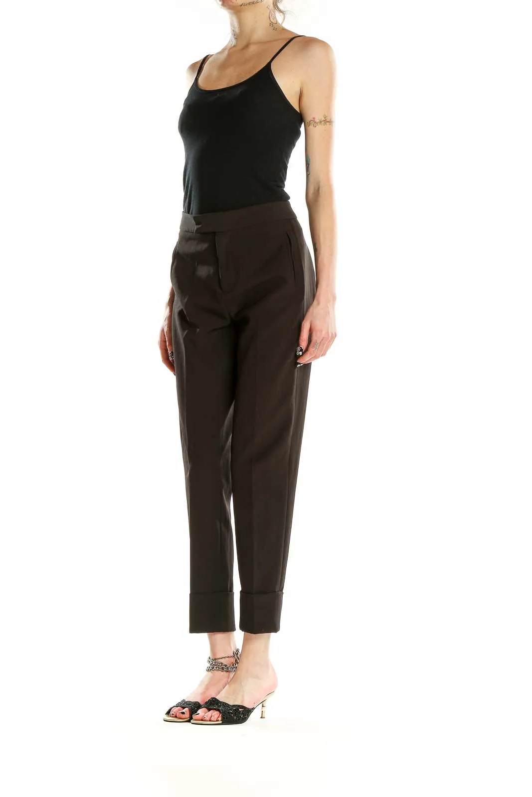 Brown Cotton-Blend Tailored Trousers