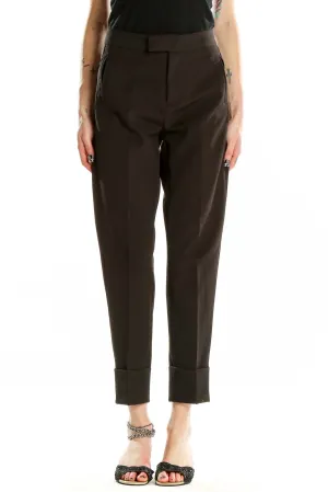 Brown Cotton-Blend Tailored Trousers