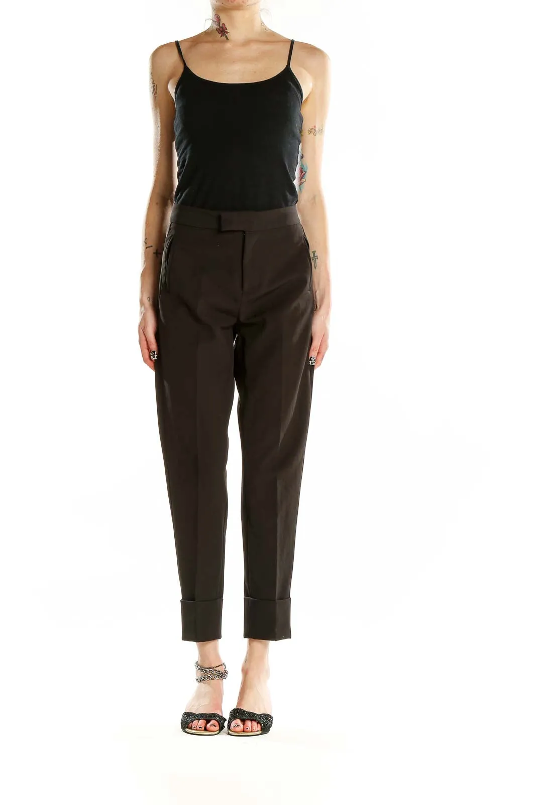 Brown Cotton-Blend Tailored Trousers